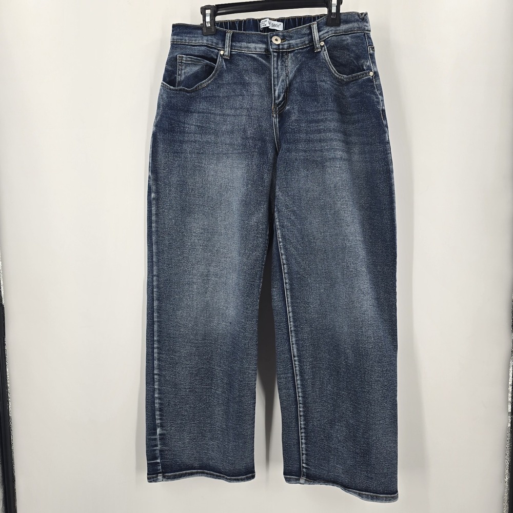 Blue Savvy Jeans Womens 14W Wide Leg Elastic Back
